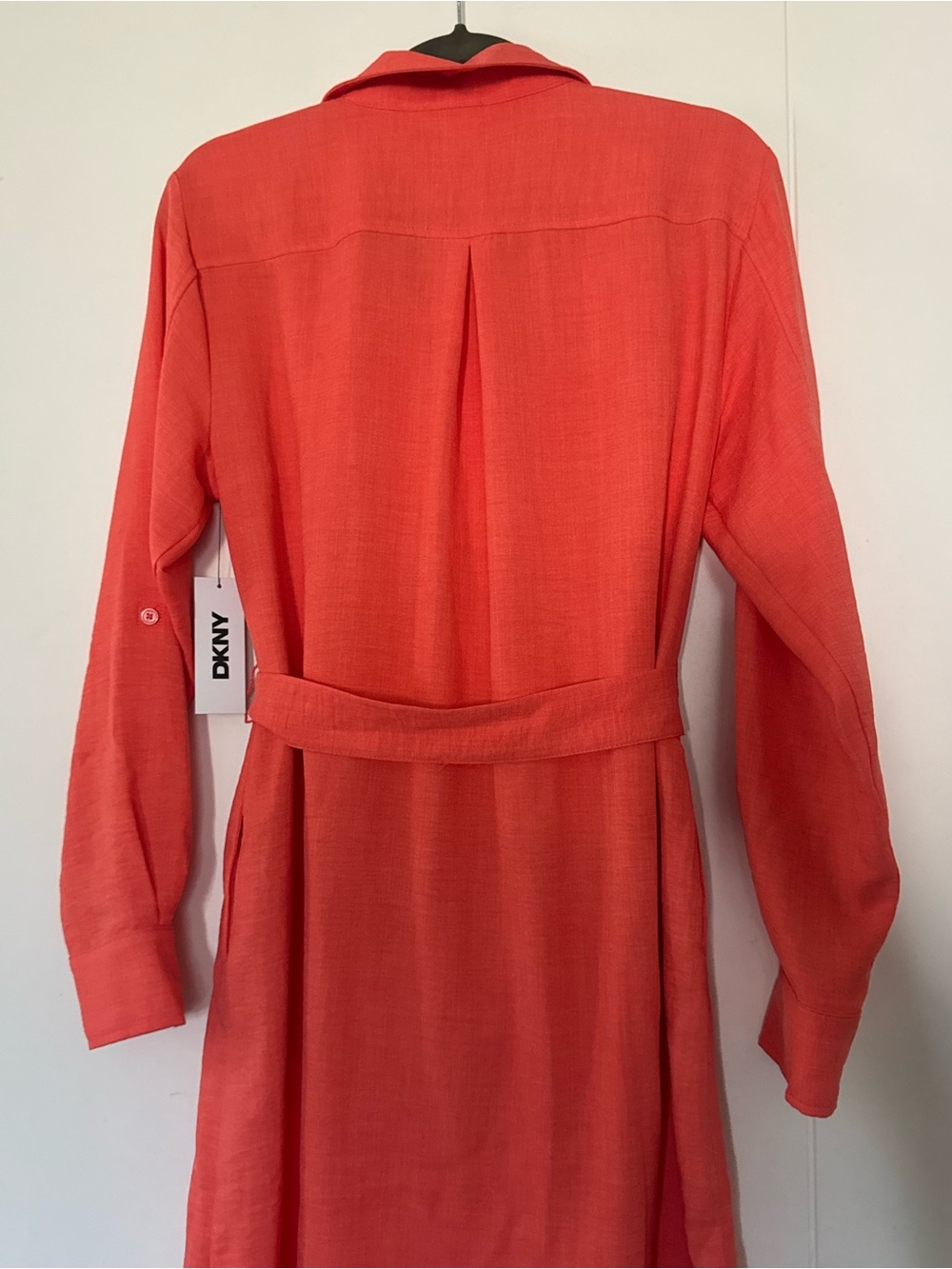 DKNY Coral Button-Front Long Sleeve Shirt Dress - Picture 8 of 8